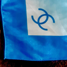 Load image into Gallery viewer, Vintage CHANEL 100% Silk Scarf Glossy Ocean Blue 38”x38” Square w/ Original Bag
