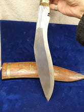 Load image into Gallery viewer, WW2 Period Kukri Engraved Blade original sheath Wood &amp; Brass Warrior Dagger
