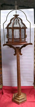 Load image into Gallery viewer, Beautiful and unique Vintage Hanging Wood Inlaid And Metal Birdcage W/ Stand 80”
