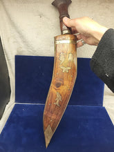 Load image into Gallery viewer, WW2 Period Kukri Engraved Blade original sheath Wood &amp; Brass Warrior Dagger

