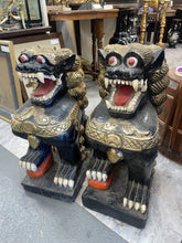 Load image into Gallery viewer, pair of Antique Japanese black lacquer wood Shishi or Foo Dogs
