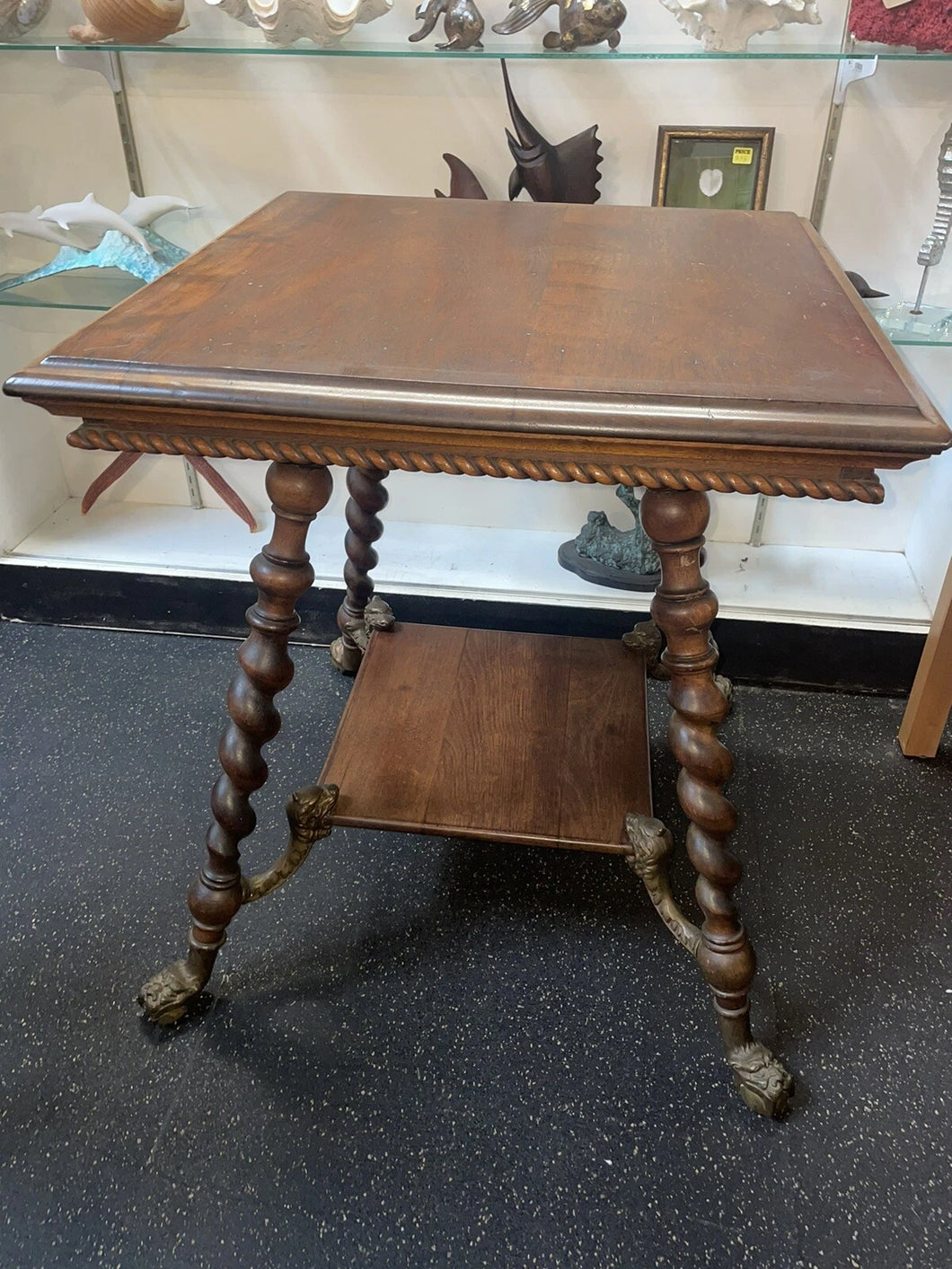 Antique Victorian 19th Century Walnut Barley Twist Plant Stand Side Parlor Table