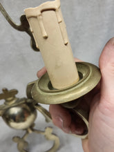 Load image into Gallery viewer, Pair of mid century brass wall appliques - double lights
