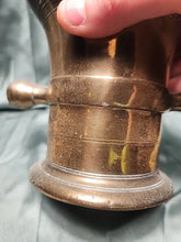 Load image into Gallery viewer, Large Brass Antique Apothecary Drug Spice Grinder Milling mortise &amp; pestle Heavy
