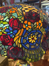 Load image into Gallery viewer, Vintage Large Tiffany Style Table Lamp Stained Glass W/Lighted Base 32” T 22” W
