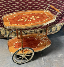 Load image into Gallery viewer, Vintage 1950s Italian Liquor Bar Cart Wood Inlay Mid Century Modern On Wheels
