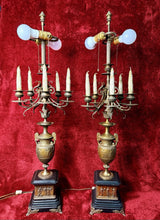 Load image into Gallery viewer, PAIR of Antique French Candelabra 38” Bronze Marble Base Five Arm Candle Holder
