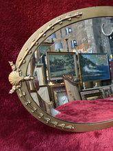 Load image into Gallery viewer, #266 Vintage Gold Metal Framed Beveled Oval Mirror 31“ X 18“
