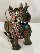Load image into Gallery viewer, Antique Chinese Enameled Brass, Turquoise &amp; Coral Beads FOO DOG Incense Burner!!
