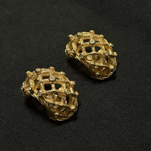 Load image into Gallery viewer, Vintage Christian Dior Gold Tone Rhinestone Clip On Earrings Signed Chr Dior
