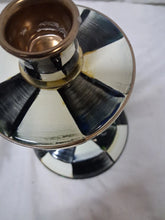 Load image into Gallery viewer, MacKenzie Childs Courtly Check Candlestick Holder Taper Black White Enamel 8”
