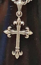 Load image into Gallery viewer, King Baby Studio Men's Sterling Silver Necklace 24" Cross Fleur De Lis Pendant
