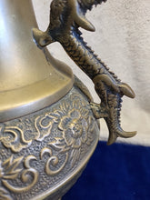 Load image into Gallery viewer, Large Vintage Chinese Solid Brass Dragon Urn Vase Planter with Floral Motif
