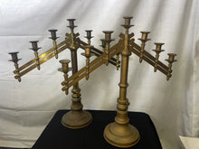 Load image into Gallery viewer, PAIR OF VINTAGE ORNATE BRASS 7 CANDLE ADJUSTABLE CANDELABRA ALTER/CHURCH/WEDDING
