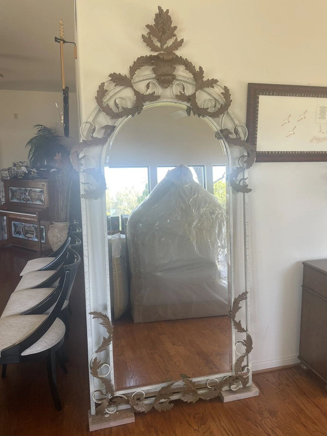 Extra Large full length, old world style iron mirror with vine motif