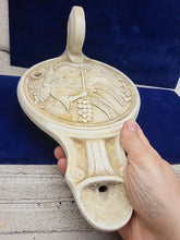 Load image into Gallery viewer, Oil Lamp - Maenad carrying a Thyrsus and a Leopard - Ceramic Artifact
