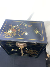 Load image into Gallery viewer, Vintage Black Lacquer Japanese Jewelry Box with Bird and Flower Motif
