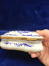 Load image into Gallery viewer, Antique German Kalk Porcelain Blue &amp;Gold Enameled Accent Trinket Box Late 1800s
