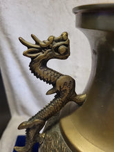 Load image into Gallery viewer, Large Vintage Chinese Solid Brass Dragon Urn Vase Planter with Floral Motif
