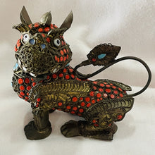 Load image into Gallery viewer, Antique Chinese Enameled Brass, Turquoise &amp; Coral Beads FOO DOG Incense Burner!!
