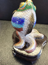 Load image into Gallery viewer, Vintage Cloisonné Enameled Brass Tropical Fish Sculpture on Wood Stand
