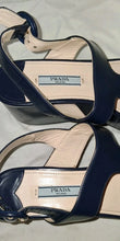 Load image into Gallery viewer, PRADA Milano Navy Blue Platform Wedge Sandals Women’s Size 36 (US 6) Leather
