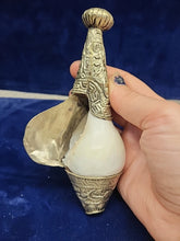 Load image into Gallery viewer, Tibet Buddhism conch shell Inlay Tibetan silver gem Conch Trumpet Horn Shell
