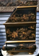 Load image into Gallery viewer, Asian Black Lacquer Jewelry Chest Cabinet Drop Front Top, Doors &amp; Drawers
