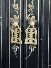 Load image into Gallery viewer, Vintage Chinese Black Lacquer Bar Cabinet Fold Out Top Hand Painted 42H 36L 18D
