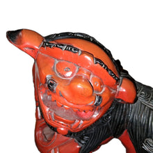 Load image into Gallery viewer, Vintage Japanese Shisa Guardian Lion Foo Dog Statues Pair Red Black Wood 16”X15”
