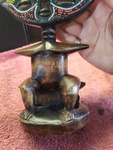 Load image into Gallery viewer, Vintage African Ashanti Hand Carved Wood Seated Figurine w/ Brass Beaded
