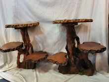 Load image into Gallery viewer, VTG 3 Tier Table Live Edge Thick Natural Burled Wood PAIR Root - Brutalist Tree
