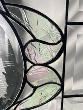 Load image into Gallery viewer, Vintage Iridescent Stained Glass Window Panel With Seahorse Motif 24“ X 12“
