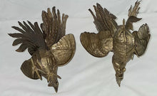 Load image into Gallery viewer, Vintage Brass Rooster Figurines Set of 2 Fighting Cocks Mid Century
