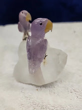 Load image into Gallery viewer, Peter Muller Hand Carved Amethyst/Fluorite Macaw Couple on Quartz 4"!!
