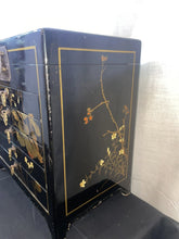 Load image into Gallery viewer, Vintage Black Lacquer Japanese Jewelry Box with Bird and Flower Motif
