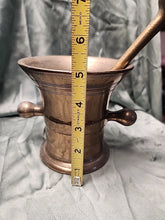 Load image into Gallery viewer, Large Brass Antique Apothecary Drug Spice Grinder Milling mortise &amp; pestle Heavy
