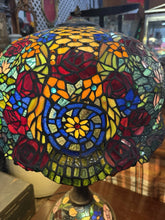 Load image into Gallery viewer, Vintage Large Tiffany Style Table Lamp Stained Glass W/Lighted Base 32” T 22” W
