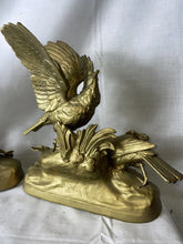 Load image into Gallery viewer, Vintage Pair Of Large Metal Replica Bird Sculptures by Alphonse Arson 14”
