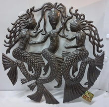 Load image into Gallery viewer, Haitian Hand Chiseled Recycled Steel Oil Drum 23"X 23" Dancing Mermaids

