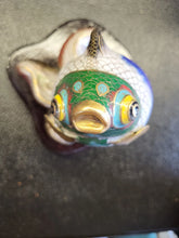 Load image into Gallery viewer, Vintage Cloisonné Enameled Brass Tropical Fish Sculpture on Wood Stand
