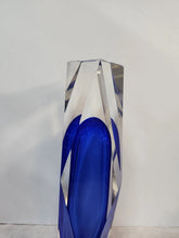 Load image into Gallery viewer, Blue And White Sommerso Multifaceted Glass Vase
