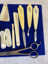 Load image into Gallery viewer, 18 Piece Victorian French Ivory~Celluloid Vanity Dresser Manicure Grooming Set
