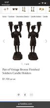 Load image into Gallery viewer, Pair of Vintage Bronze Finished Soldiers Candle Holders
