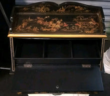 Load image into Gallery viewer, Asian Black Lacquer Jewelry Chest Cabinet Drop Front Top, Doors &amp; Drawers
