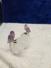 Load image into Gallery viewer, Peter Muller Hand Carved Amethyst/Fluorite Macaw Couple on Quartz 4"!!

