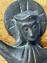 Load image into Gallery viewer, Vintage ARS LITURGICA MARIA LAACH Modernist Solid Bronze on Oak CRUCIFIX HOLLAND
