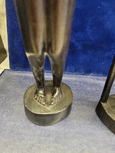 Load image into Gallery viewer, Vtg Carved Wooden Maasai Spear Warrior &amp; Woman Tribal Ebony Figurine Sculpture
