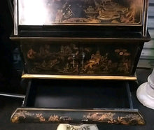 Load image into Gallery viewer, Asian Black Lacquer Jewelry Chest Cabinet Drop Front Top, Doors &amp; Drawers
