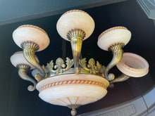 Load image into Gallery viewer, Vintage Large Bronze &amp; Alabaster pendant Chandelier
